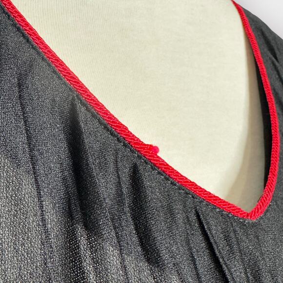 Vintage 70s Black Midi Dress with Red Trim - Picture 4 of 6